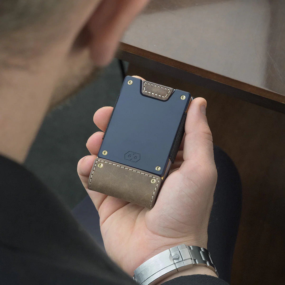 Leatherneck Wallet in Classic Brown Top Grain Leather & Navy Blue Gunmetal Proof Wallets