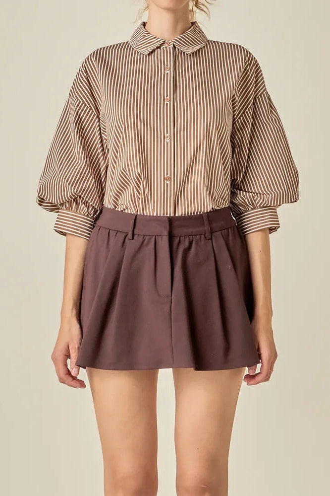 Striped Balloon Sleeve Shirt English Factory