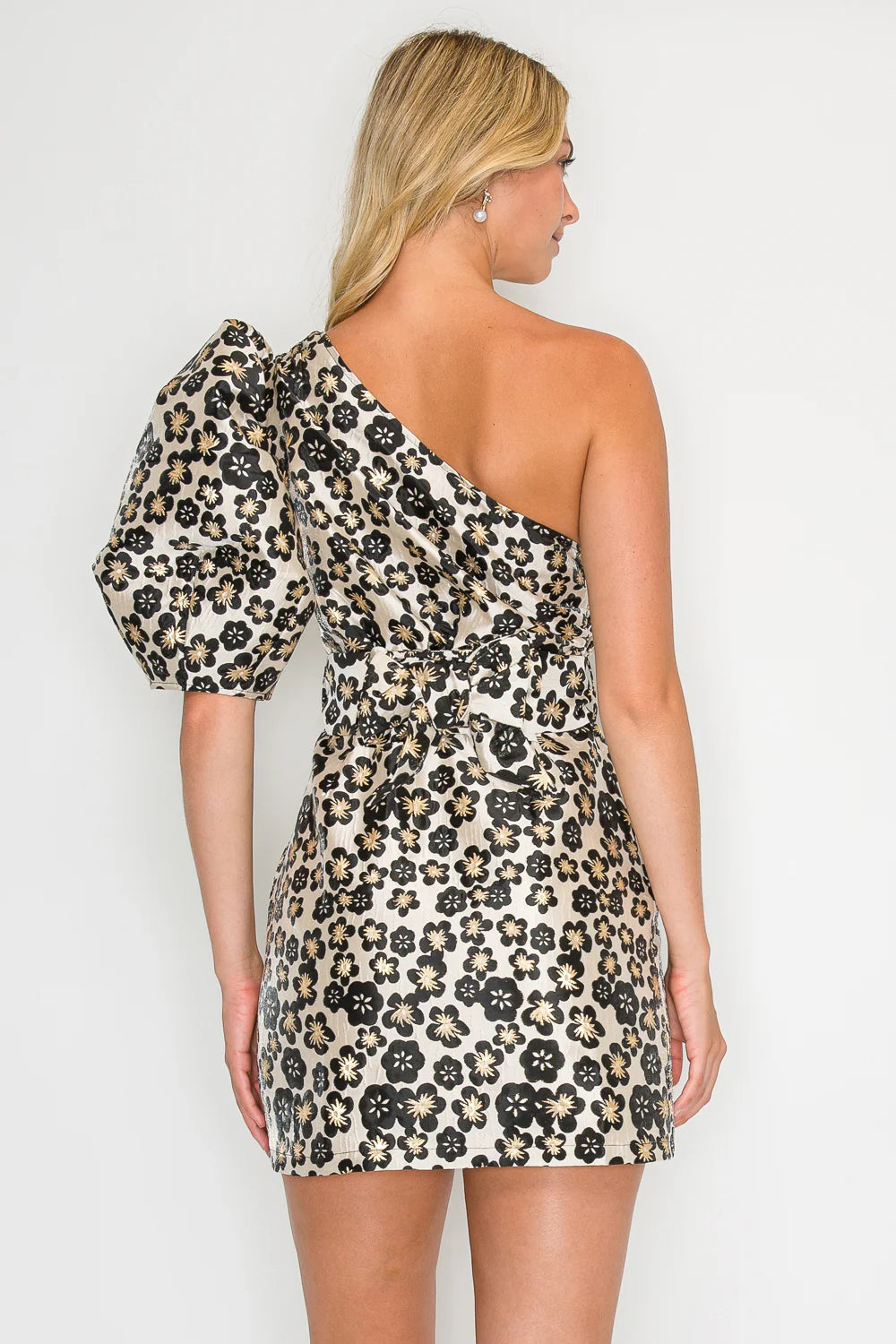 Black Jacquard One Shoulder Dress Meet Me in Santorini