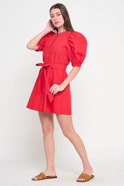 Red Poplin Button Front Dress Meet Me in Santorini