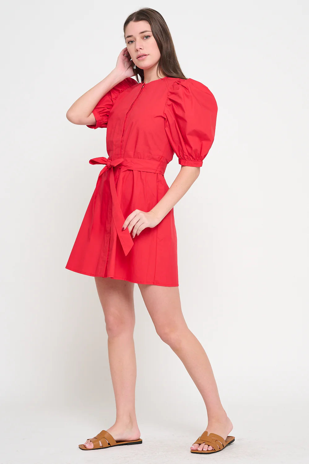 Red Poplin Button Front Dress Meet Me in Santorini