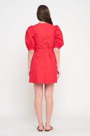 Red Poplin Button Front Dress Meet Me in Santorini