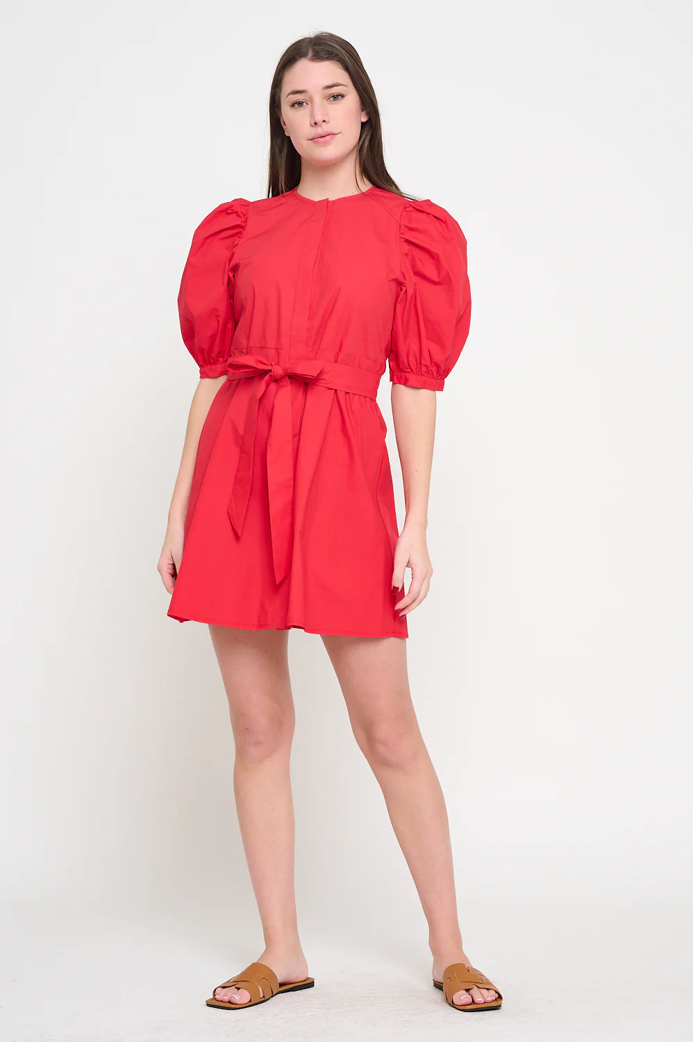 Red Poplin Button Front Dress Meet Me in Santorini