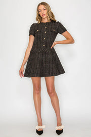Ebony Tweed Short Sleeve Dress Meet Me in Santorini
