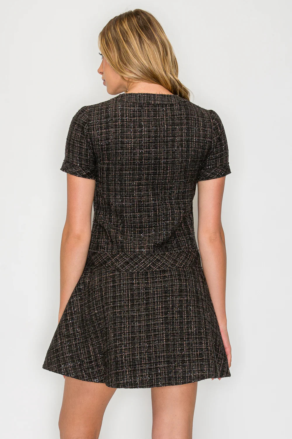 Ebony Tweed Short Sleeve Dress Meet Me in Santorini