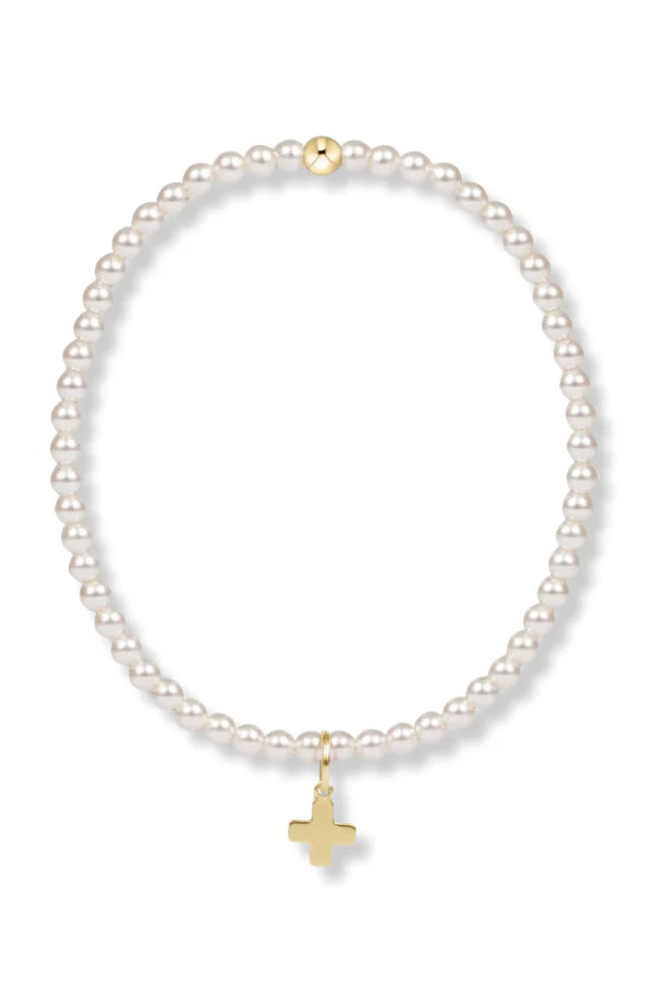 Classic Pearl 3mm Bead Bracelet Signature Cross | enewton