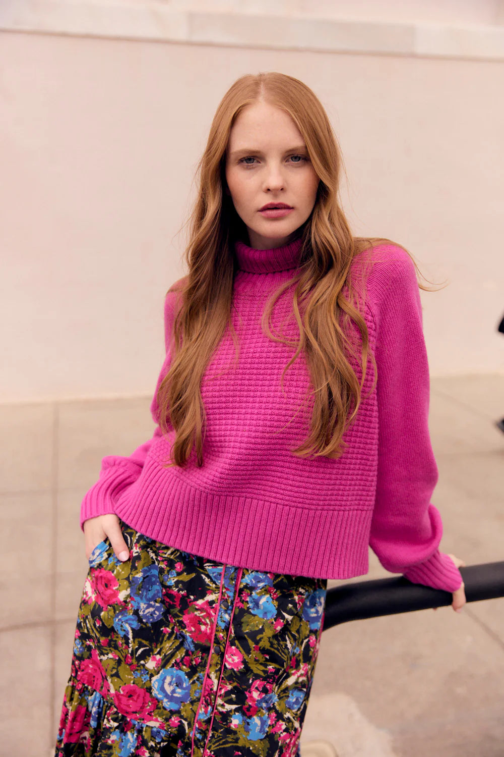 Willow Turtleneck Sweater in Hot Pink