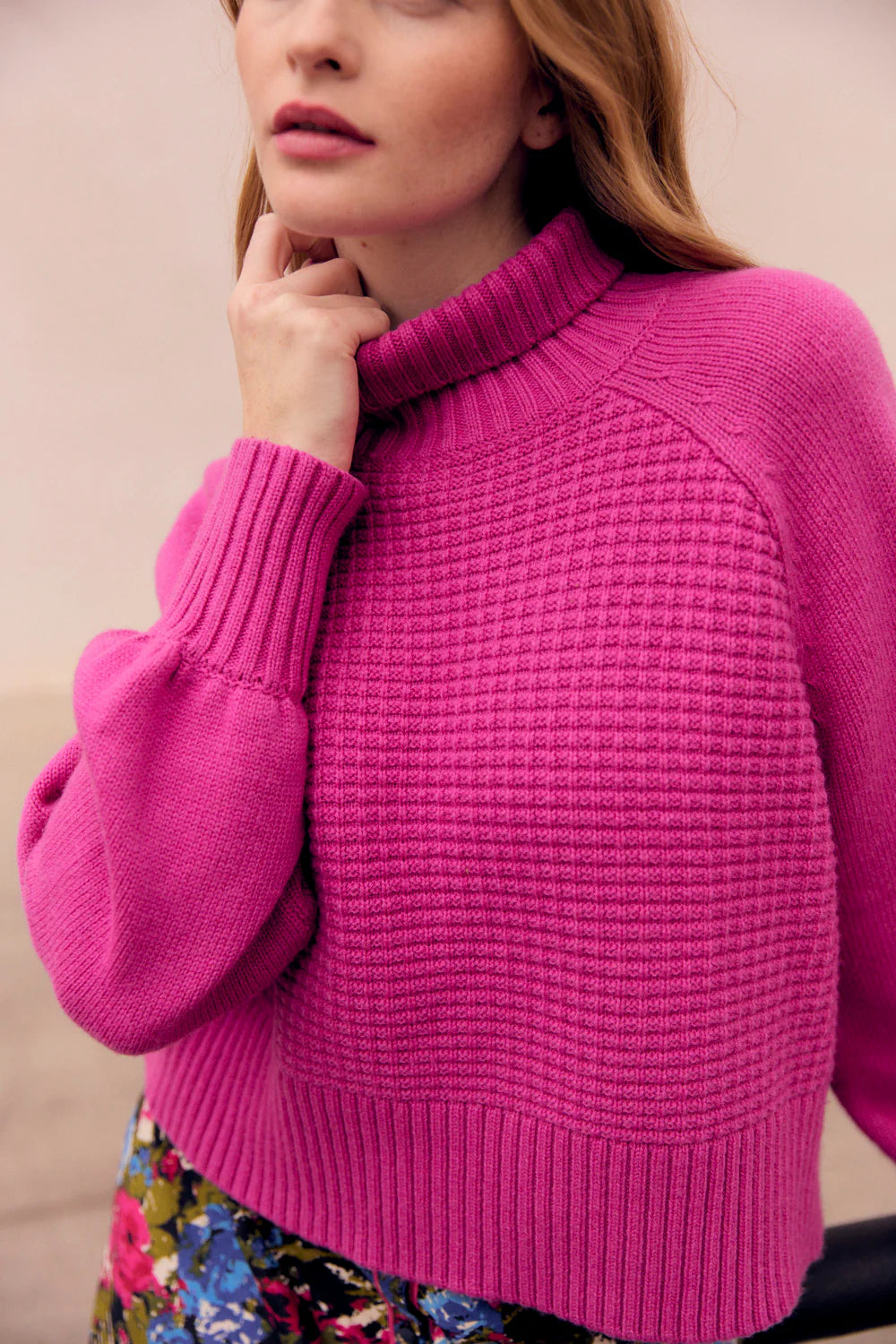 Willow Turtleneck Sweater in Hot Pink