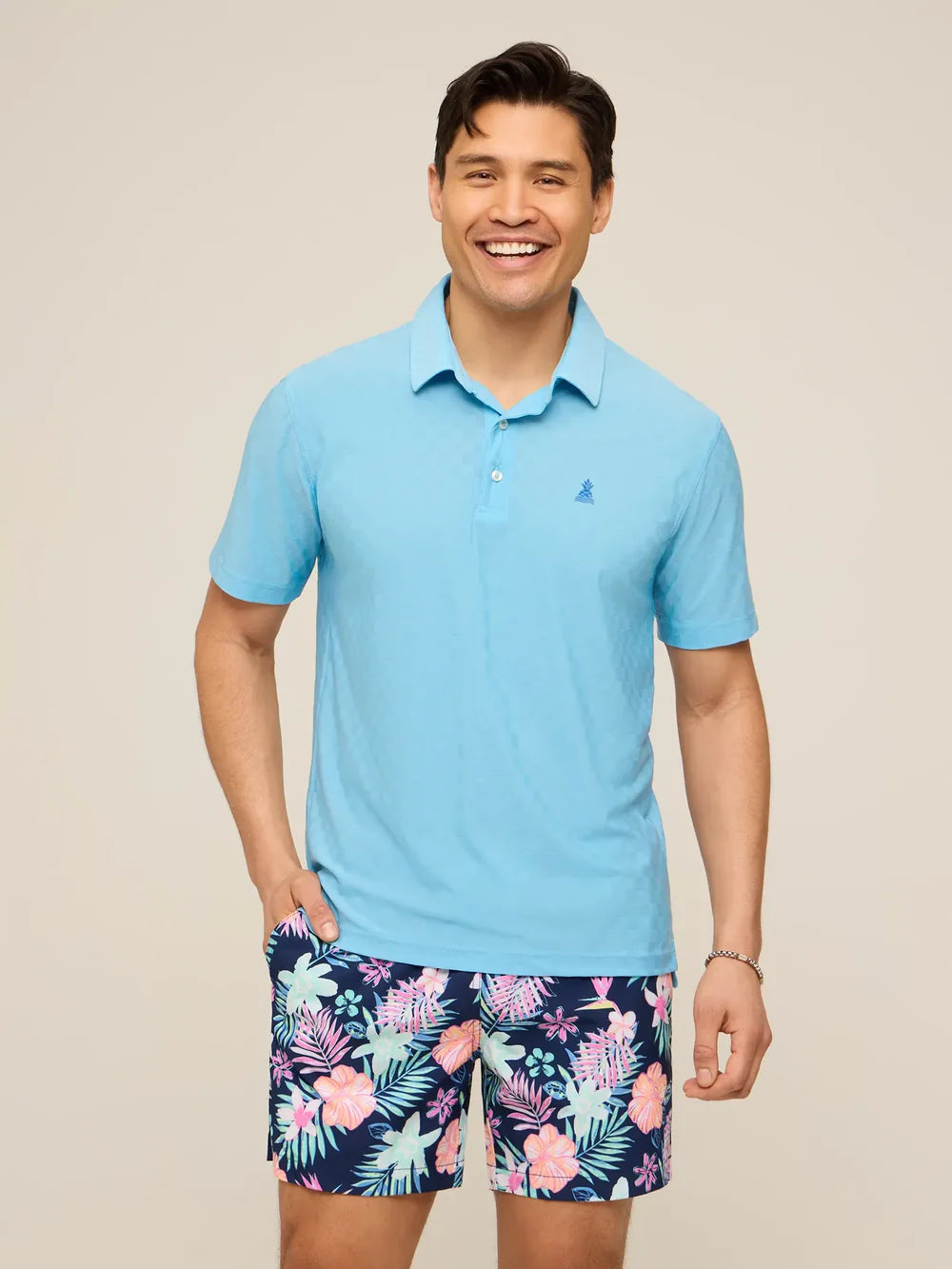 The Afternoon Blue Textured Performance Polo | Chubbies Chubbies