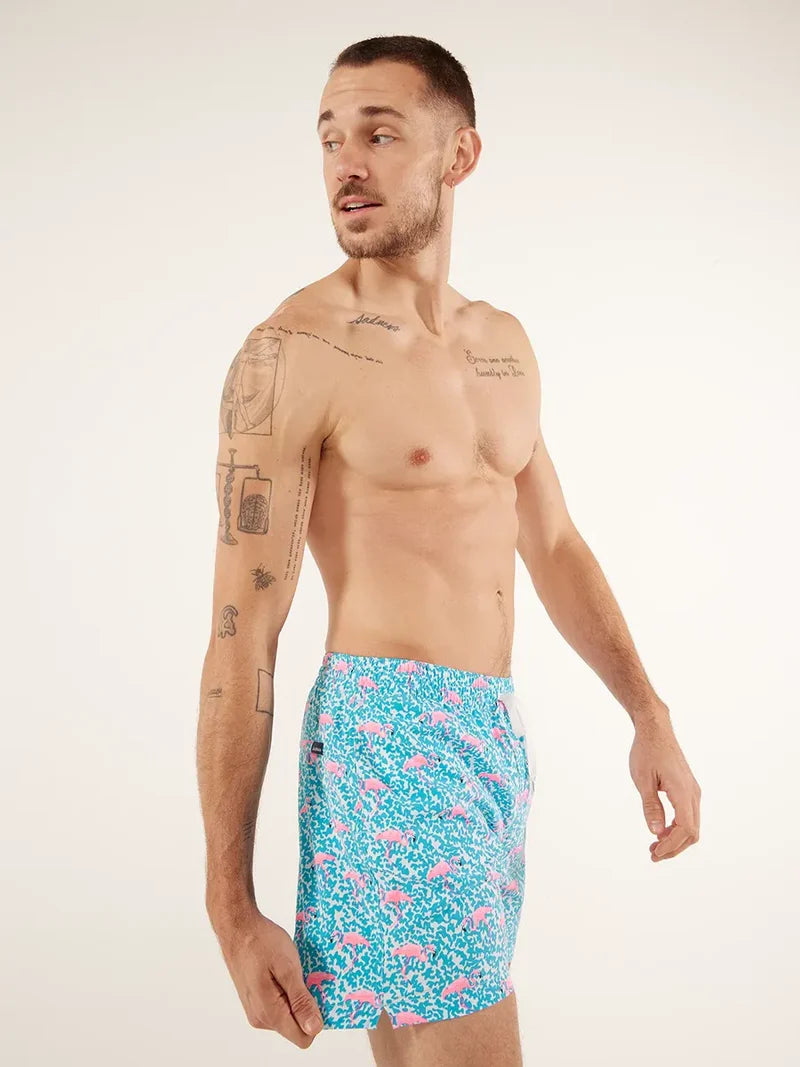 The Domingos Are For Flamingos 5.5" Lined Classic Swim Trunk | Chubbies Chubbies