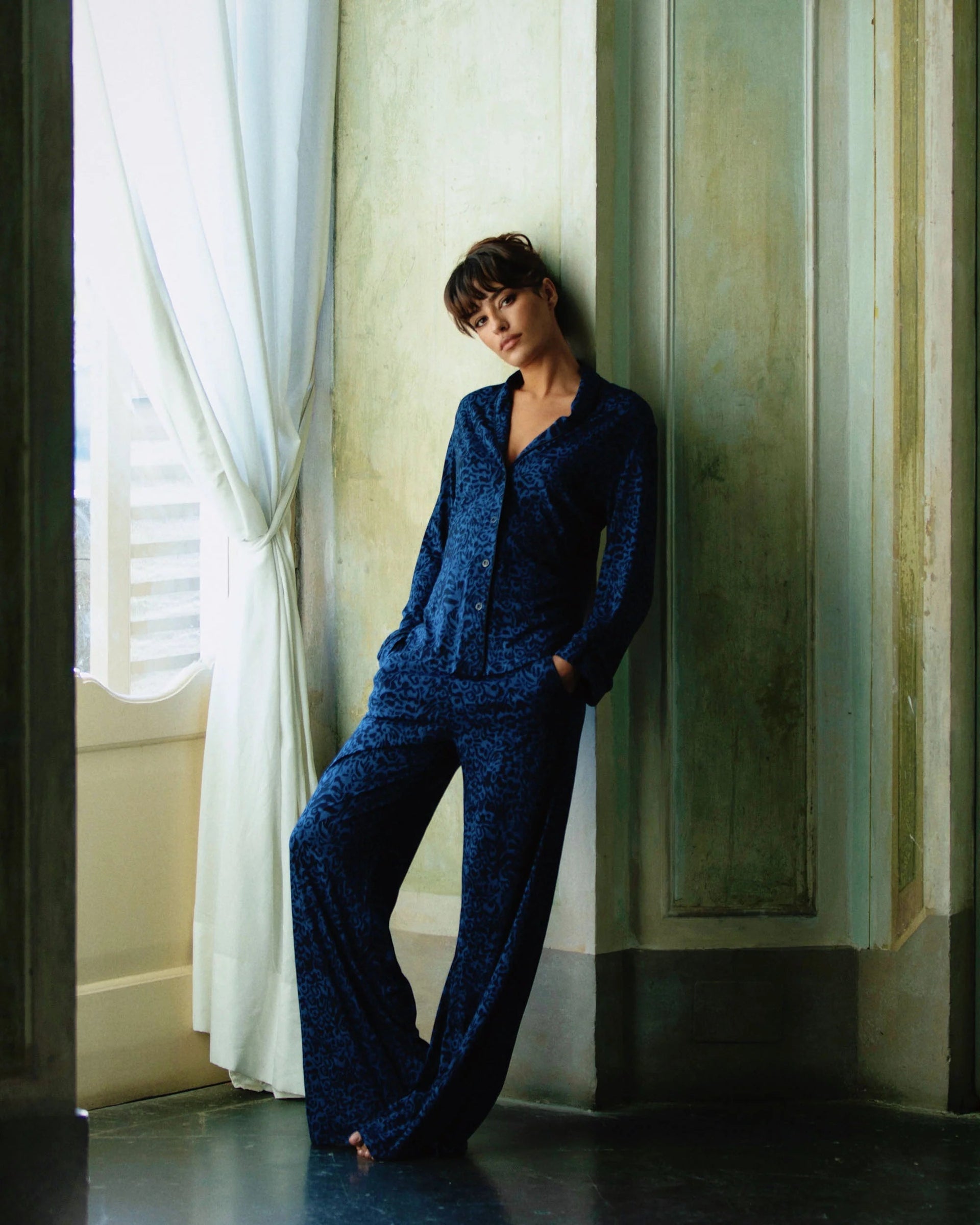 Pima Lusso Printed Printed Long Sleeve Top & Pant Pajama Set Cosabella