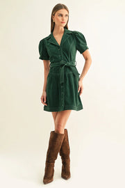 Paige Vegan Suede Belted Shirt Mini Dress Adelyn Rae