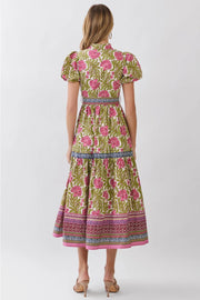 Floral Border Print Tie Waist Maxi Dress TCEC
