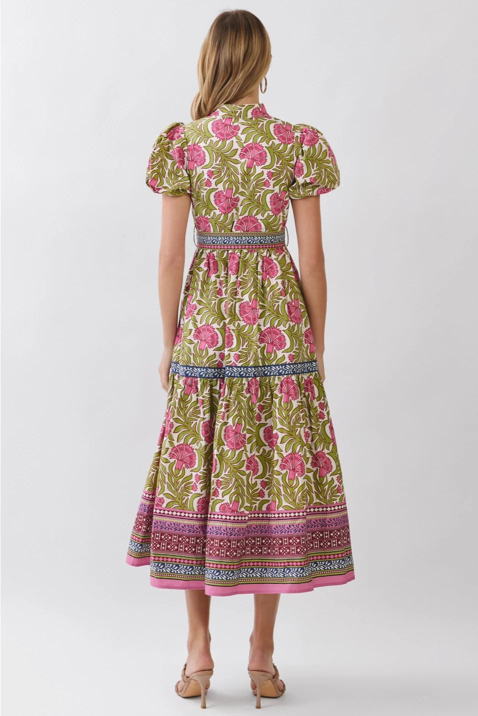 Floral Border Print Tie Waist Maxi Dress TCEC
