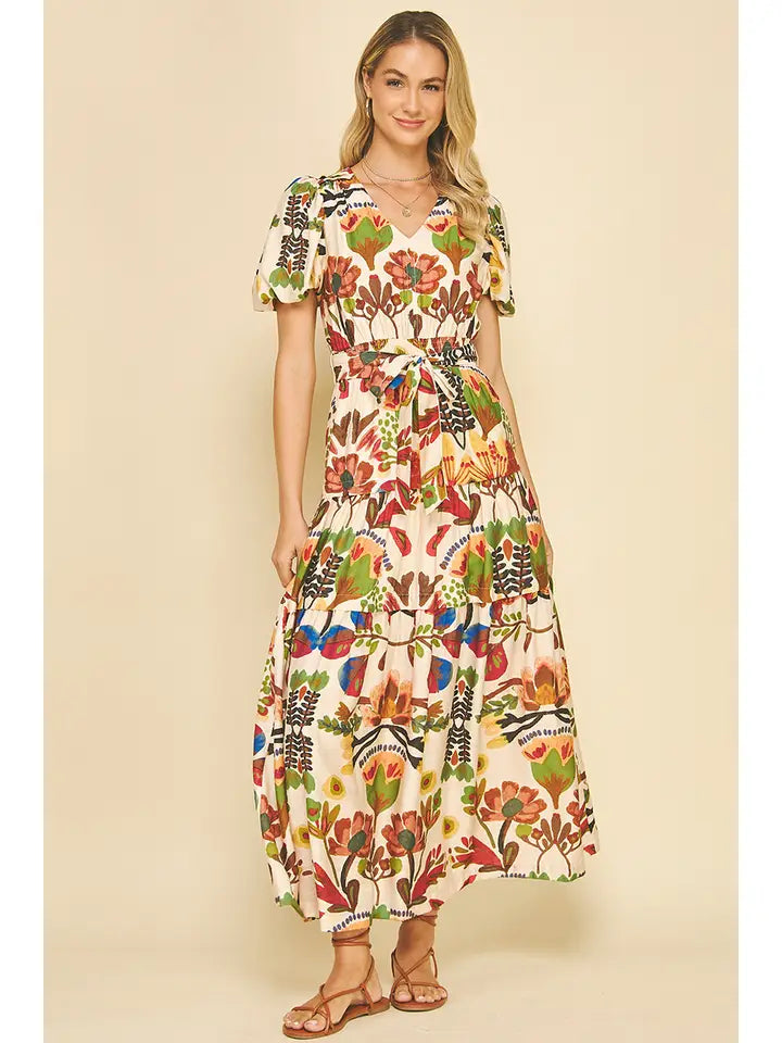 Floral Print Tiered Maxi Dress Pinch