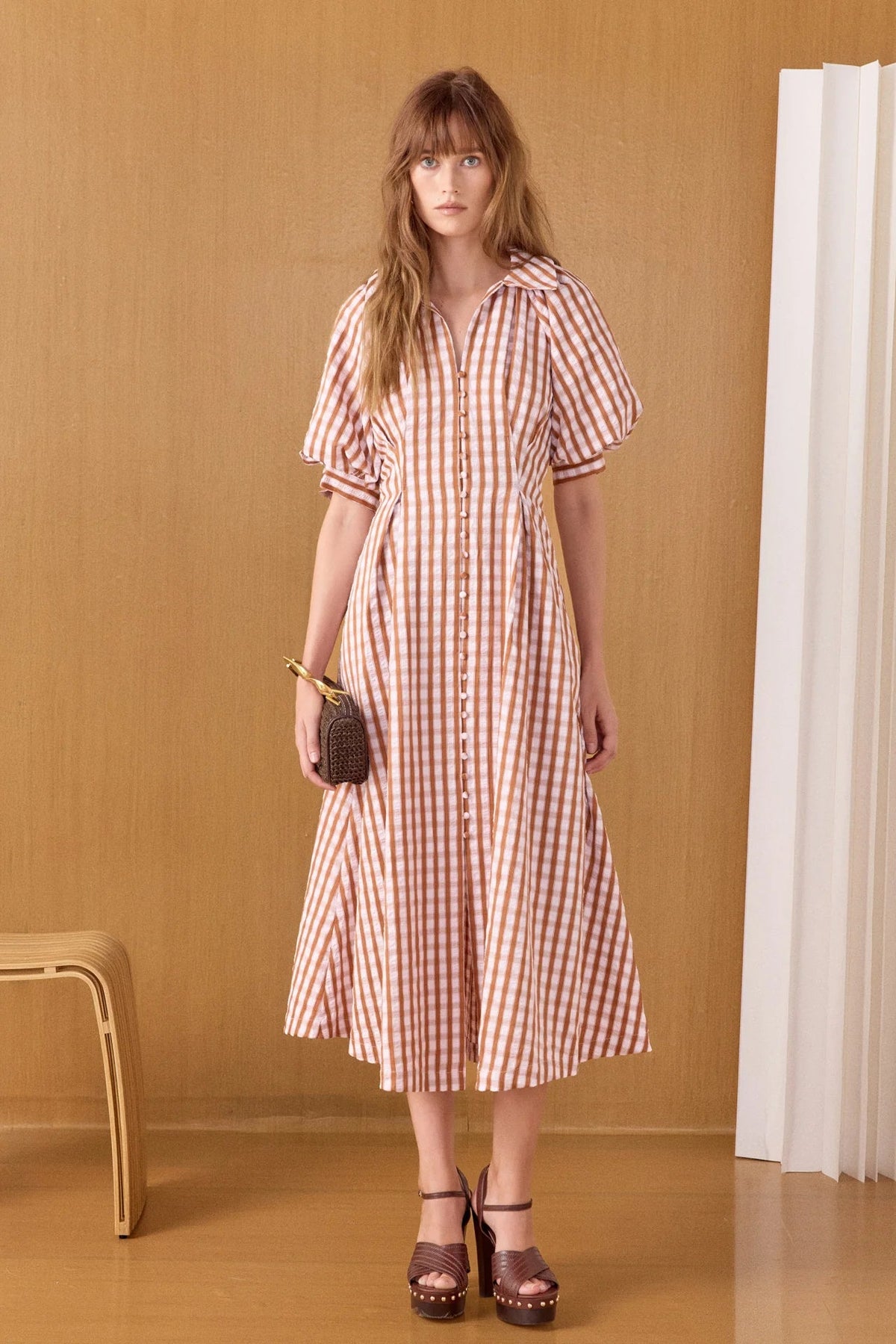 Gingham Check Midi Dress English Factory