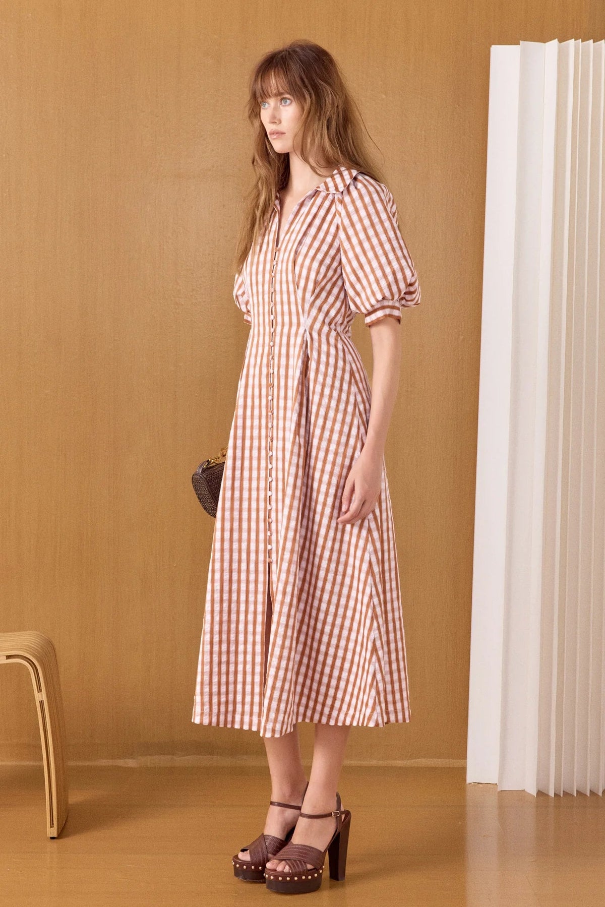Gingham Check Midi Dress English Factory