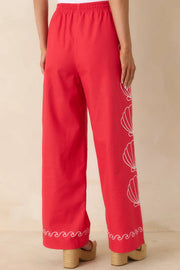 Seashell Embroidered Elastic Waistband Pants Fate