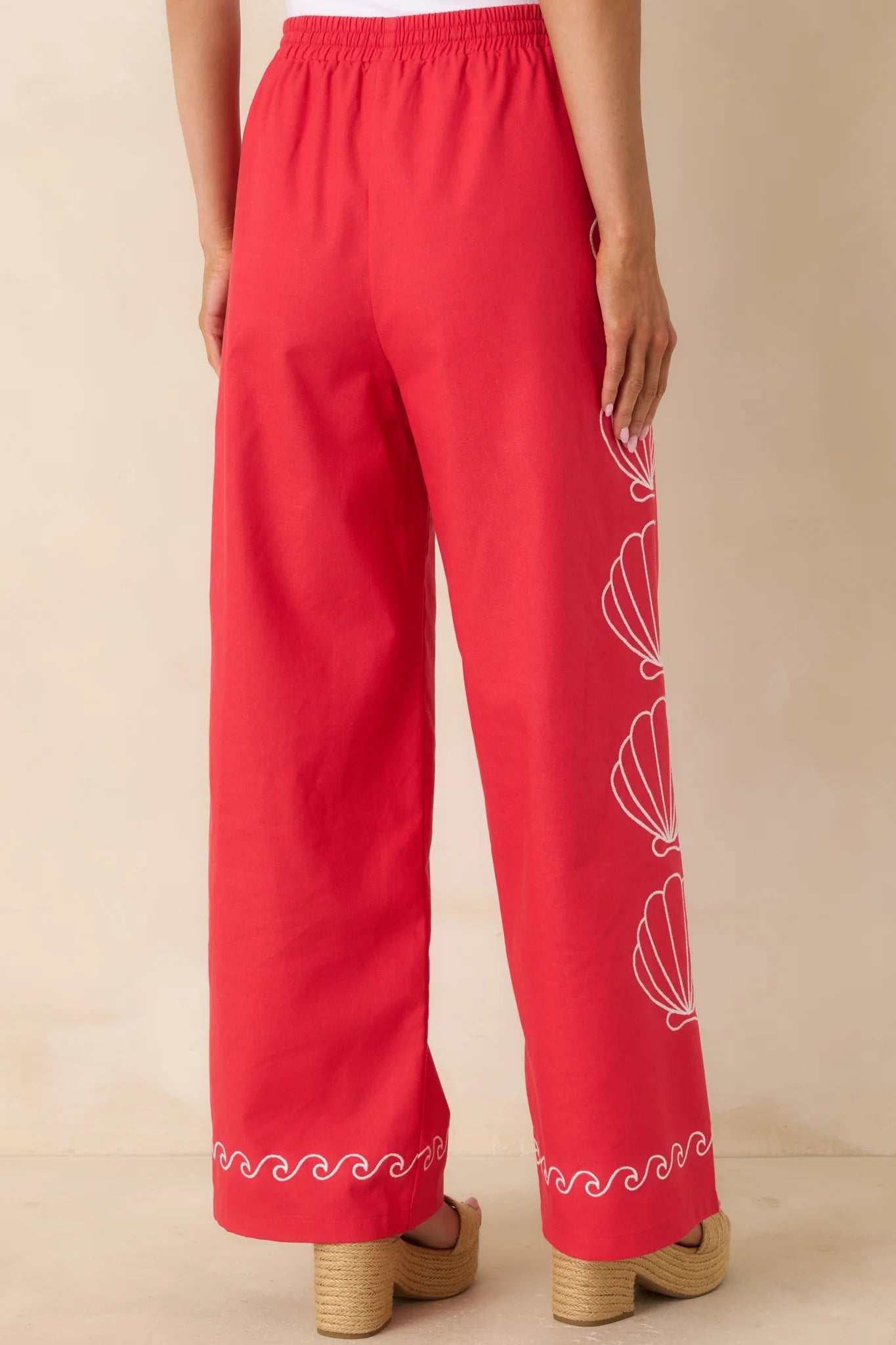 Seashell Embroidered Elastic Waistband Pants Fate