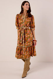 Katrina Puff Sleeve Print Midi Dress THML
