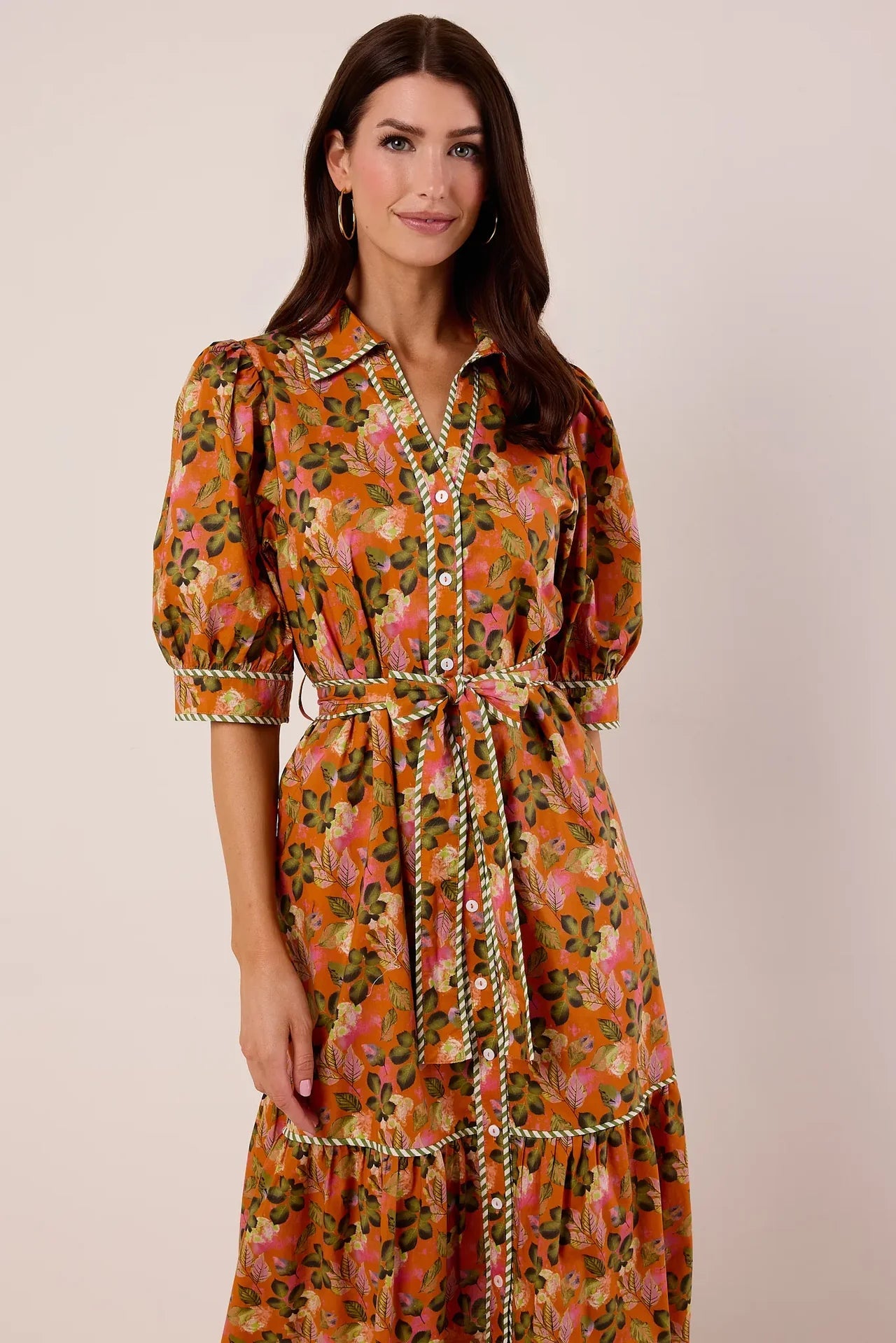 Katrina Puff Sleeve Print Midi Dress THML