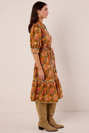 Katrina Puff Sleeve Print Midi Dress THML