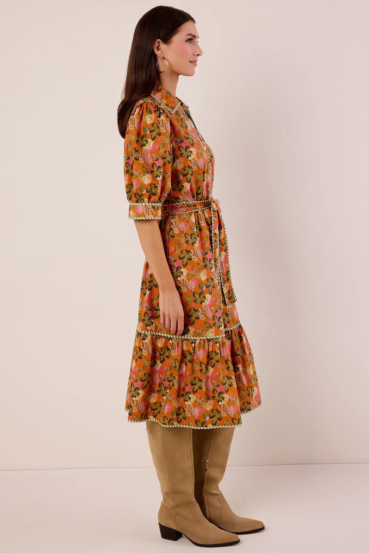Katrina Puff Sleeve Print Midi Dress THML