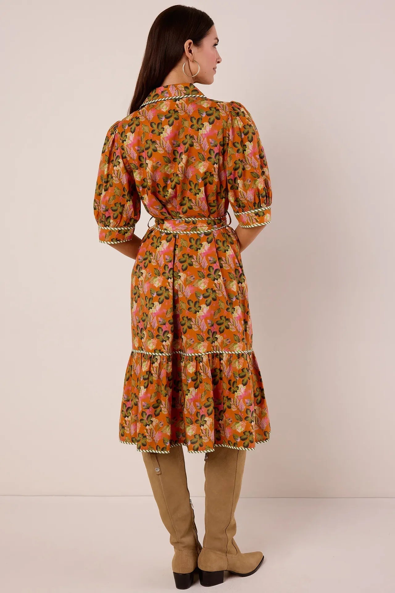 Katrina Puff Sleeve Print Midi Dress THML