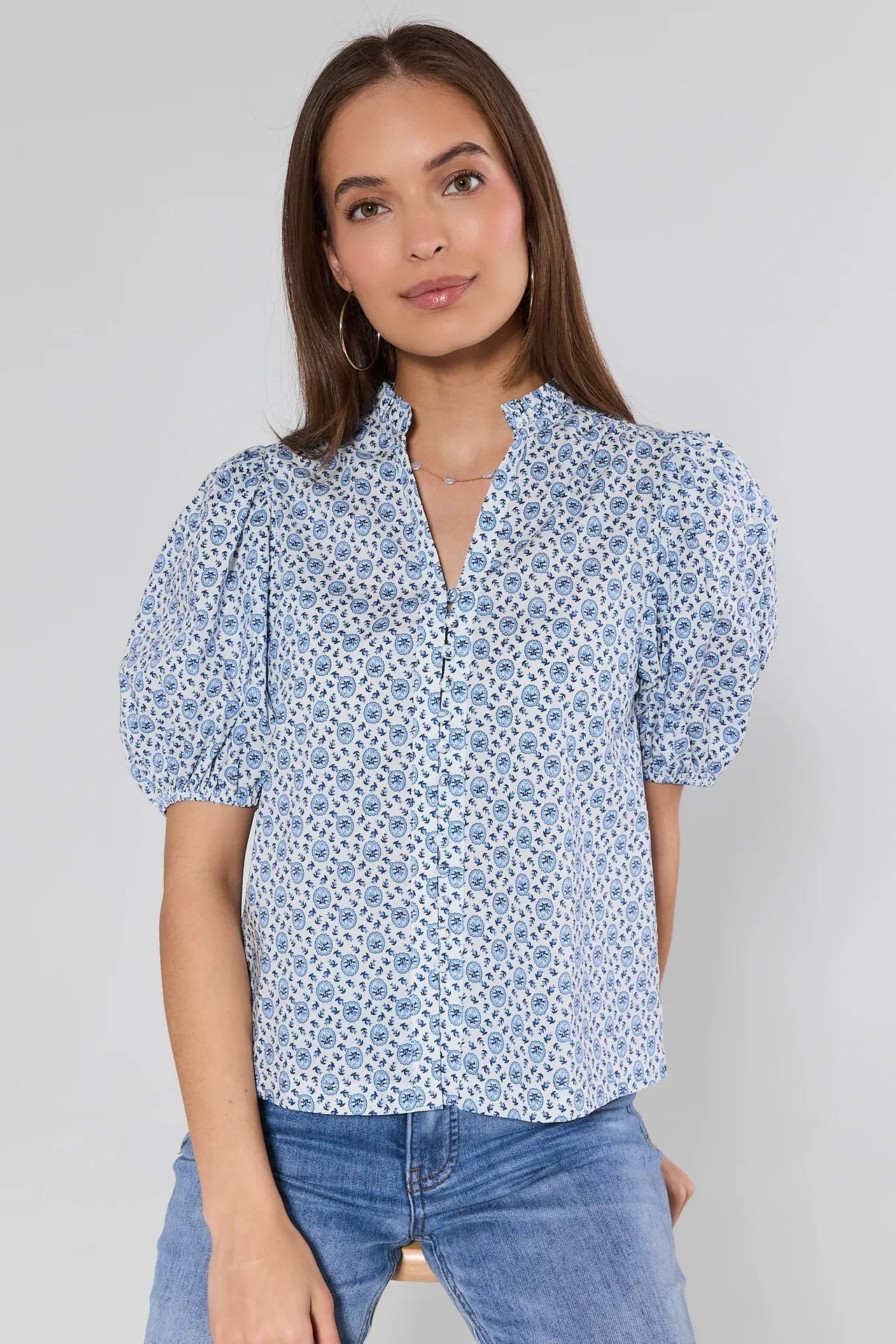 Marla Light Blue Floral Print Top Pinch