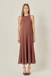 Pleated A-line Knit Midi Dress English Factory