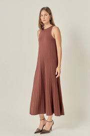 Pleated A-line Knit Midi Dress English Factory