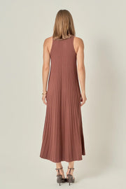 Pleated A-line Knit Midi Dress English Factory