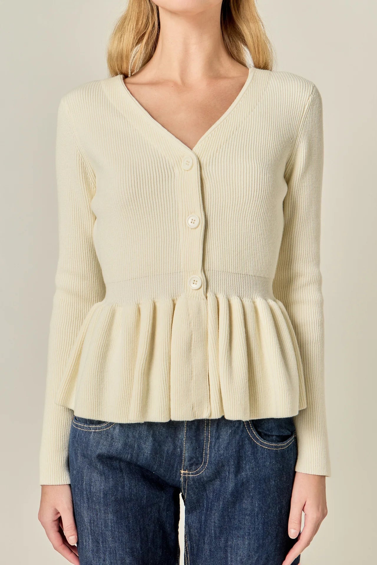 Peplum Knit Long Sleeve Vest English Factory