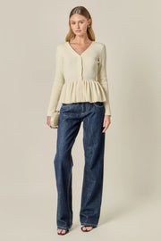 Peplum Knit Long Sleeve Vest English Factory