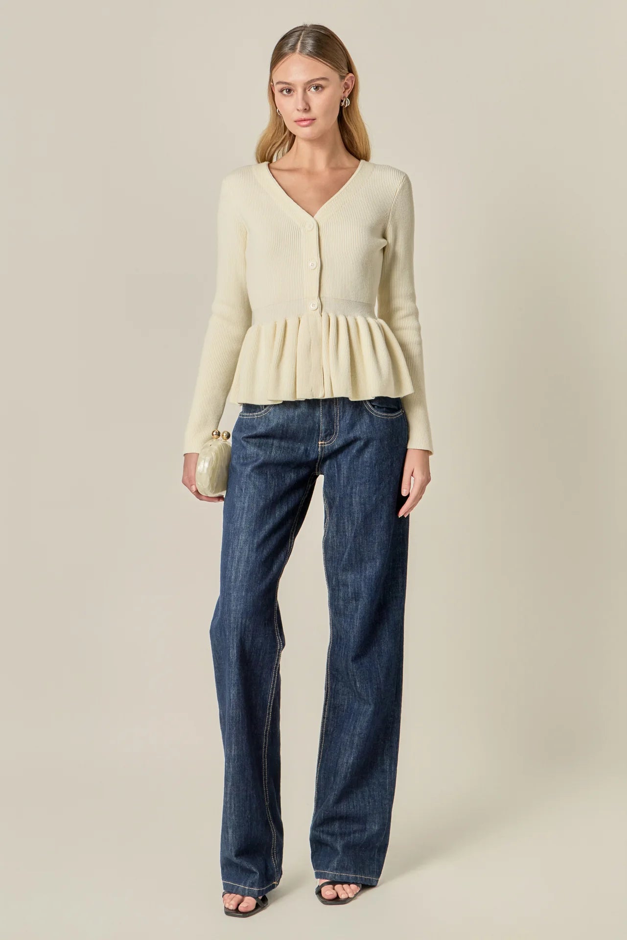 Peplum Knit Long Sleeve Vest English Factory