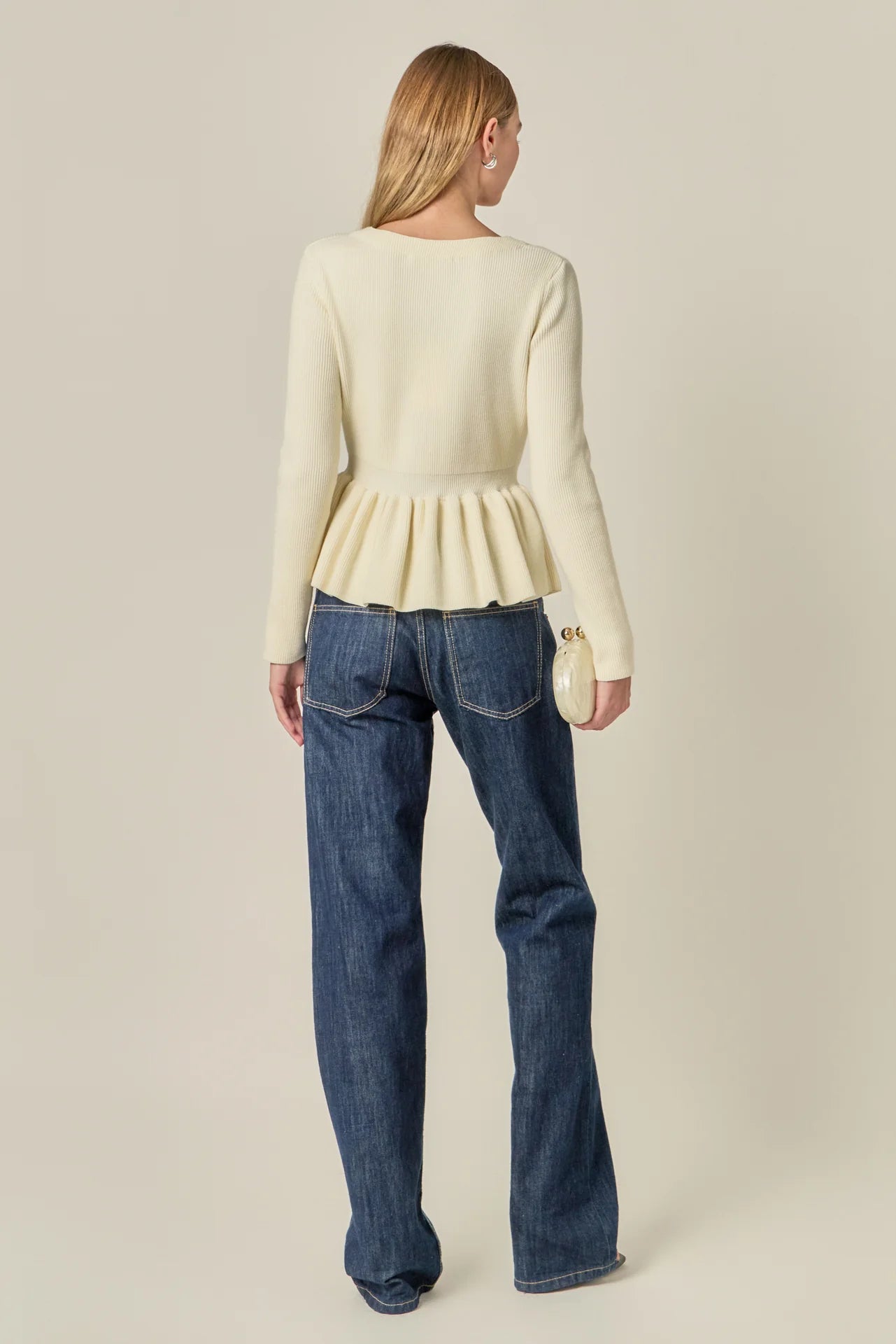 Peplum Knit Long Sleeve Vest English Factory