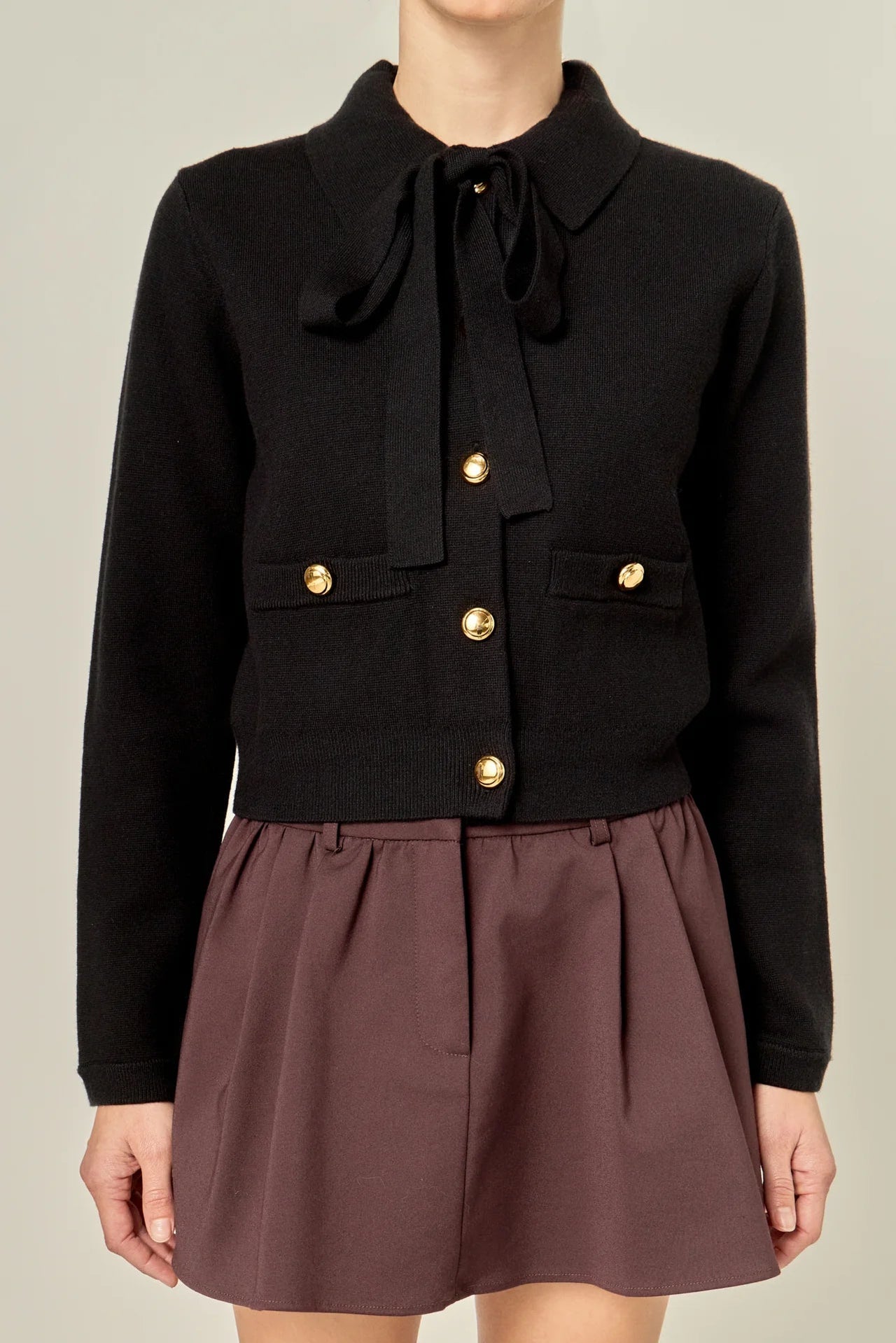 Detachable Bow Cardigan English Factory