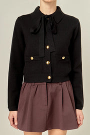 Detachable Bow Cardigan English Factory
