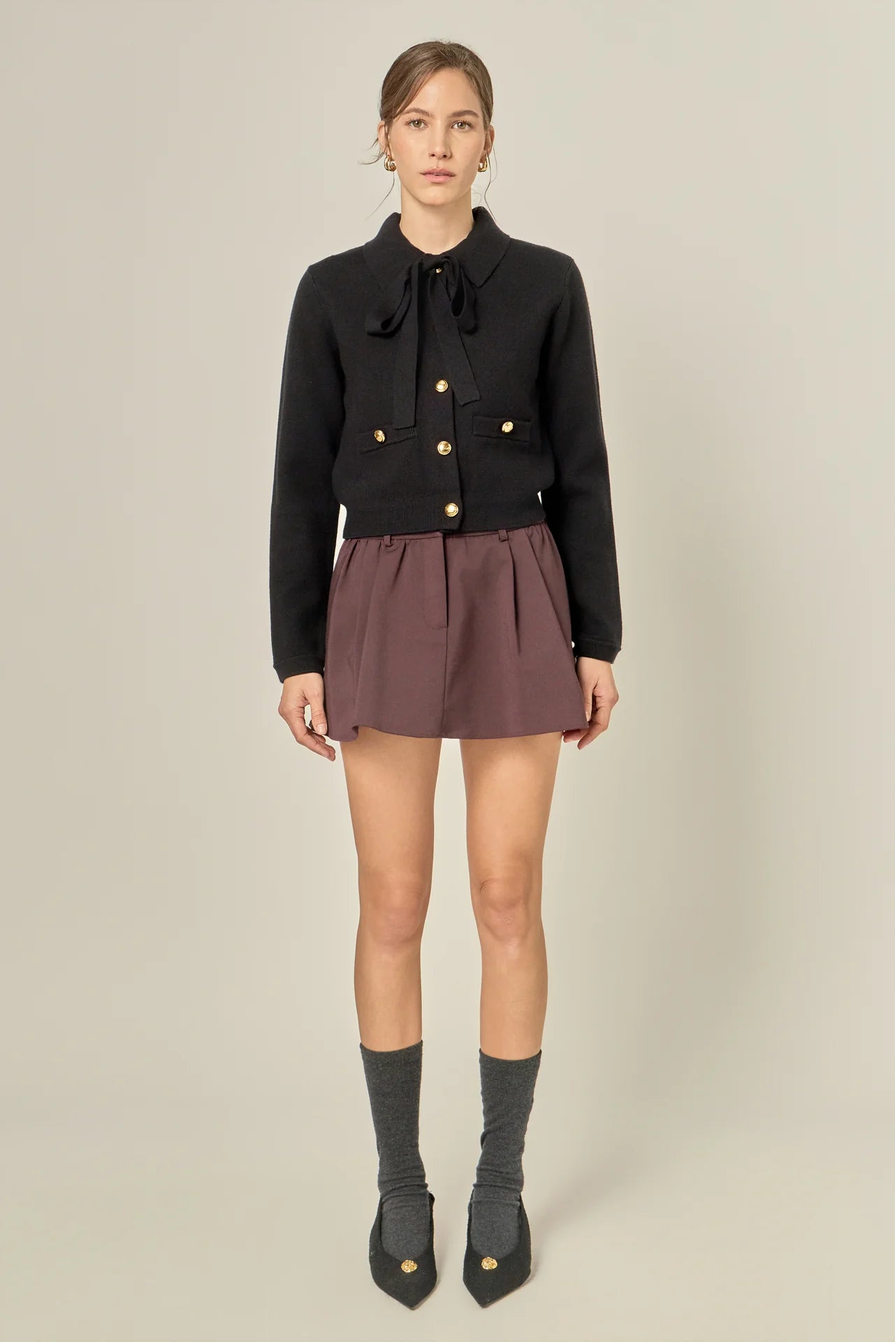 Detachable Bow Cardigan English Factory