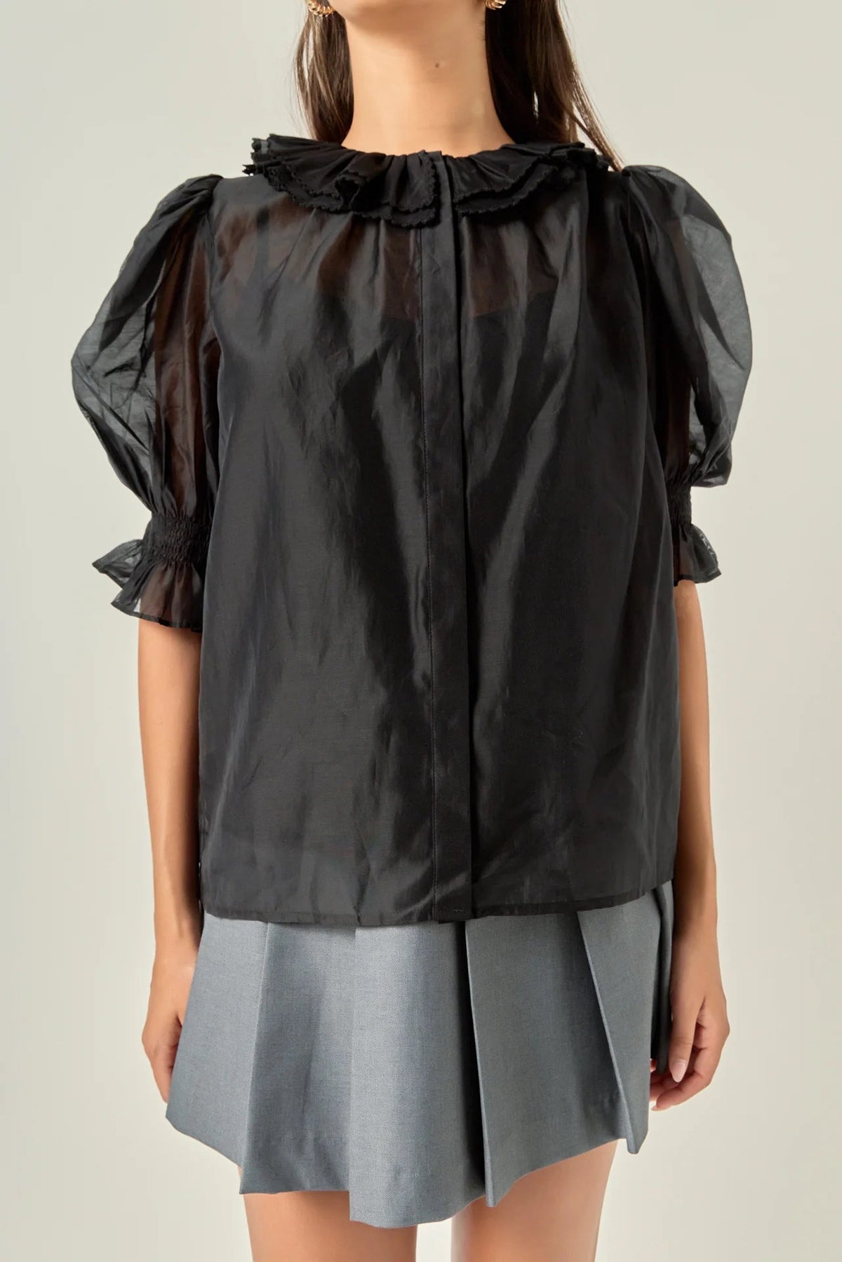 Ruffled Short Sleeves Blouse English Factory