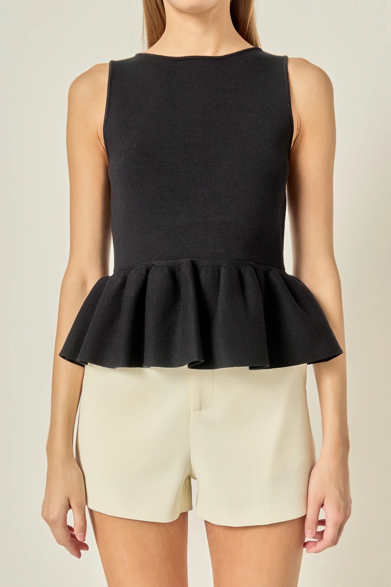 Peplum Sleeveless Knit Top English Factory