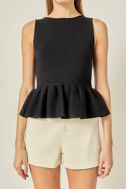 Peplum Sleeveless Knit Top English Factory