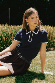Scallop Trim Sweater Polo English Factory