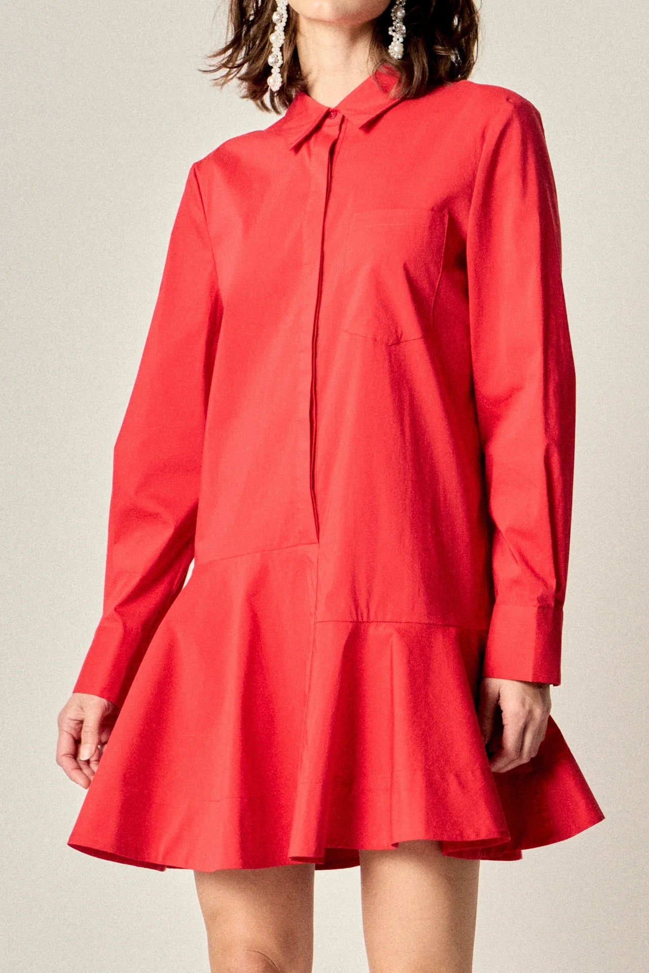 Collar Flare Skirt Dress English Factory
