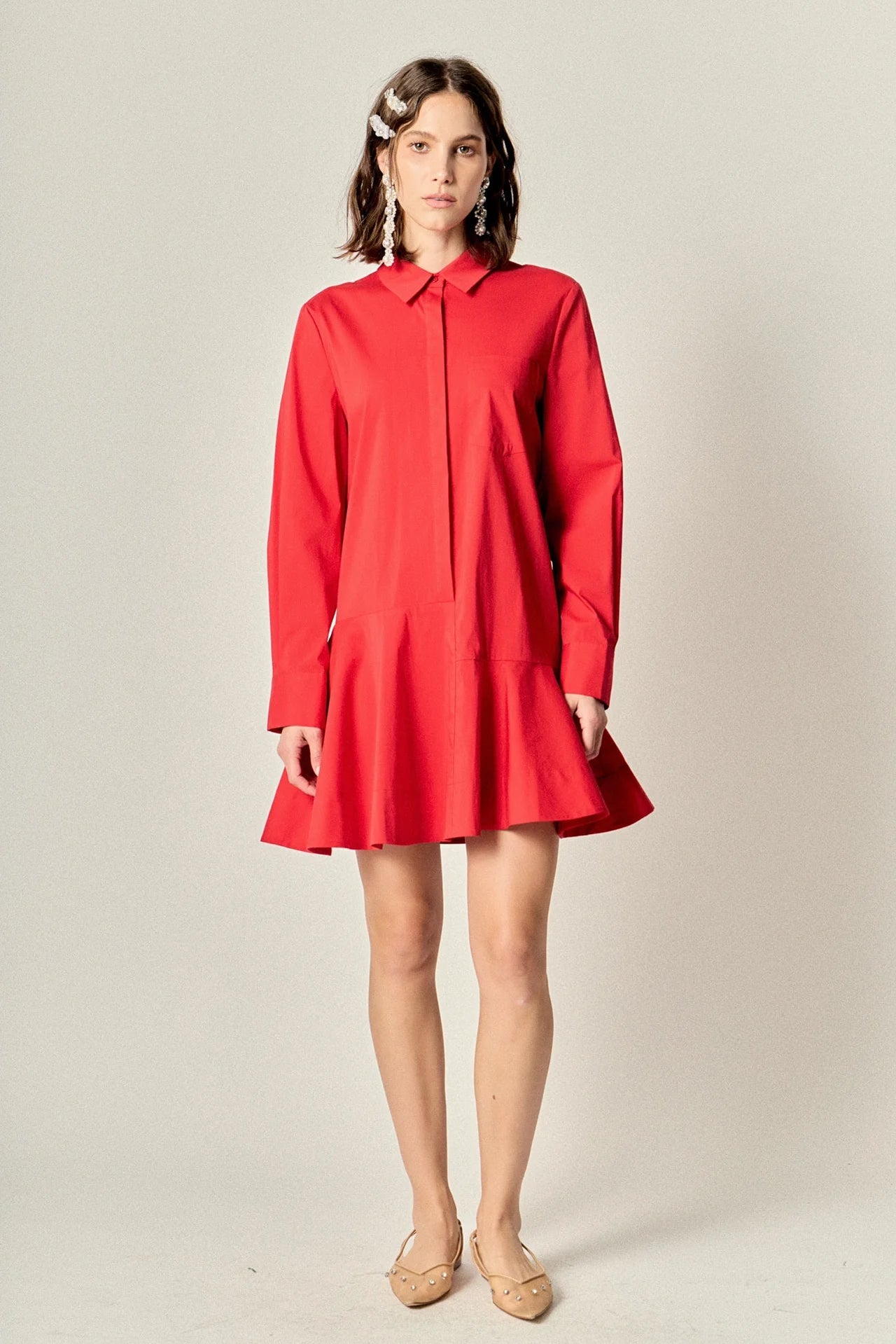 Collar Flare Skirt Dress English Factory