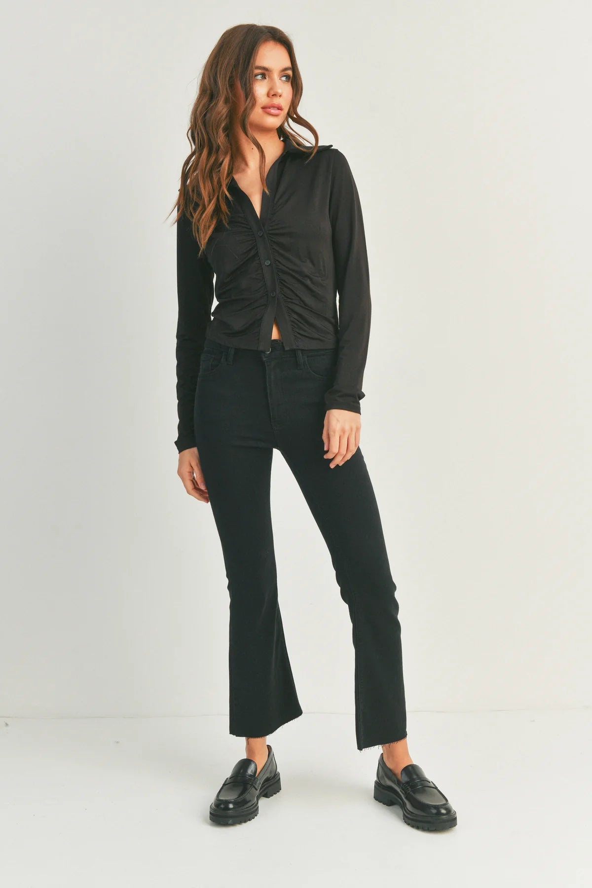 High Rise Tonal Crop Flare Jeans Just Black Denim
