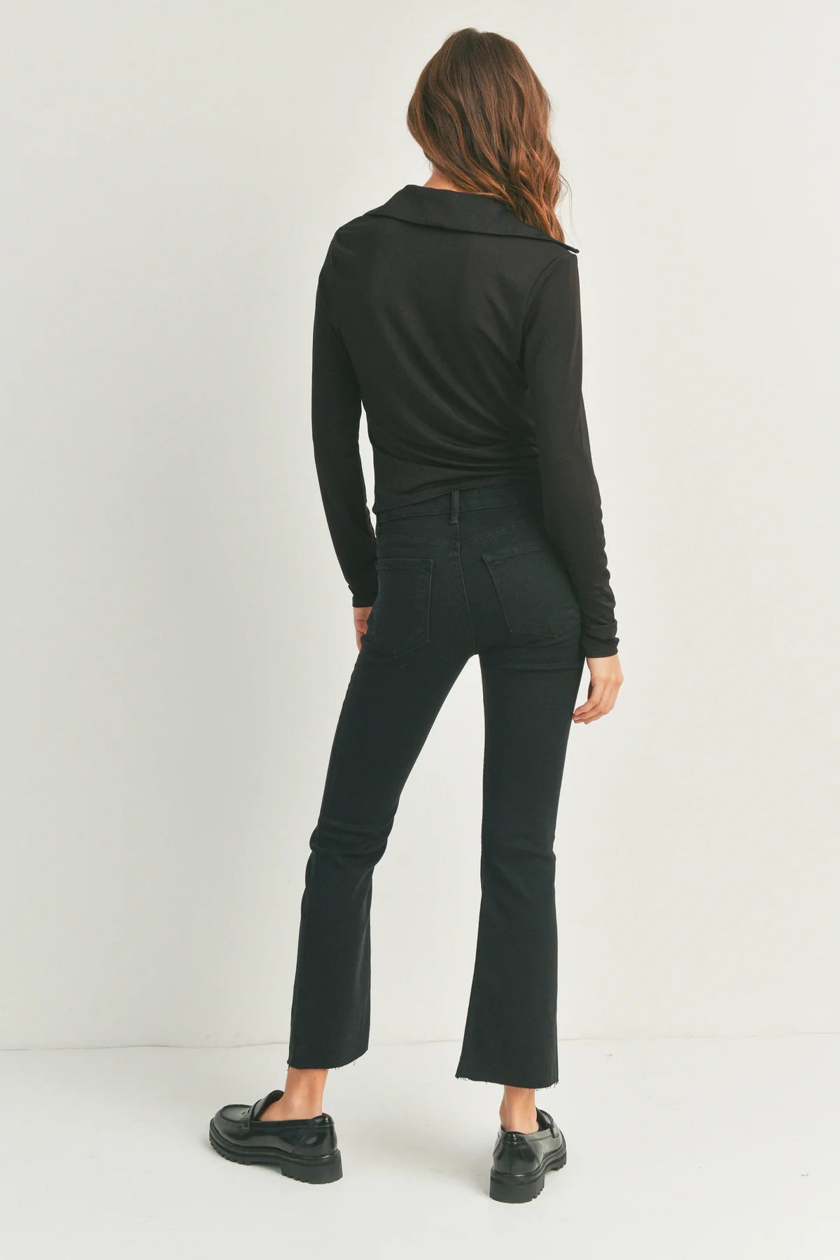 High Rise Tonal Crop Flare Jeans Just Black Denim