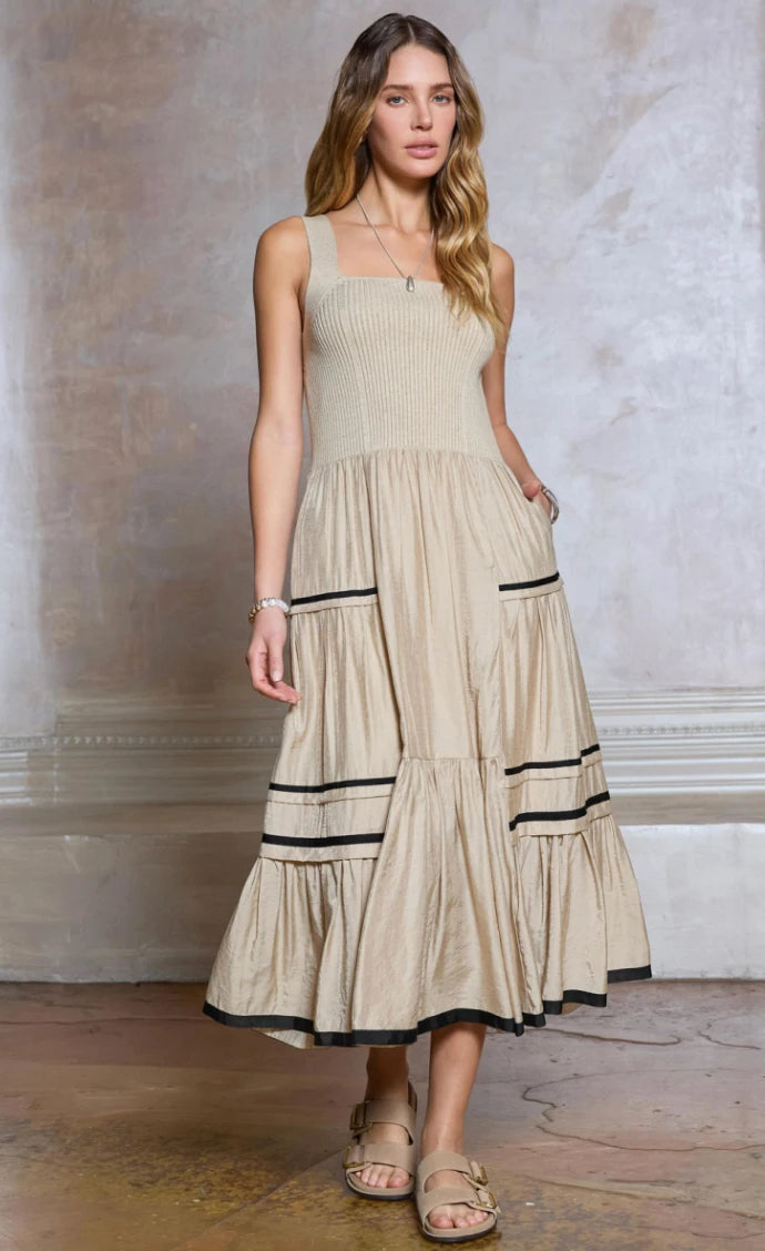 Knit Top Dress with Woven Skirt Current Air