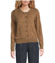 Leopard Print Crew Neck Long Sleeve Button Front Cardigan Current Air