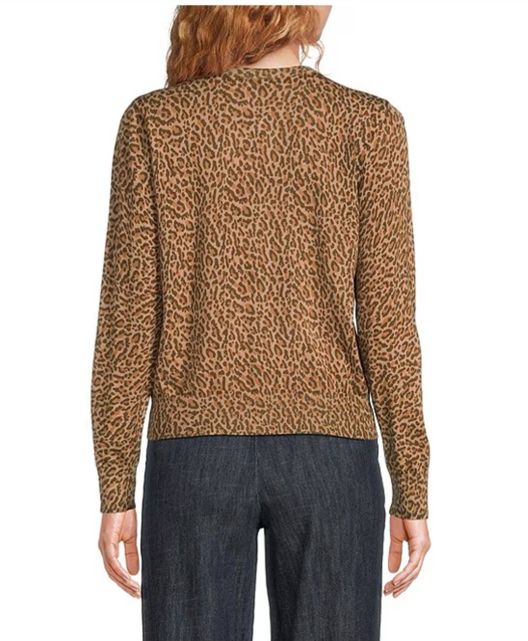 Leopard Print Crew Neck Long Sleeve Button Front Cardigan Current Air